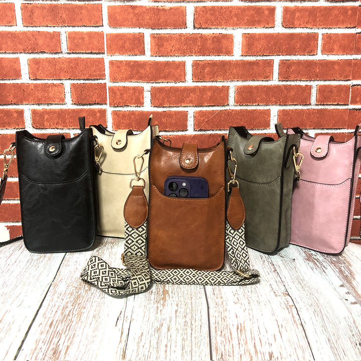 Jacquard-Riemen-Geldbörse für Damen, veganes Leder, Umhängetasche für Handys