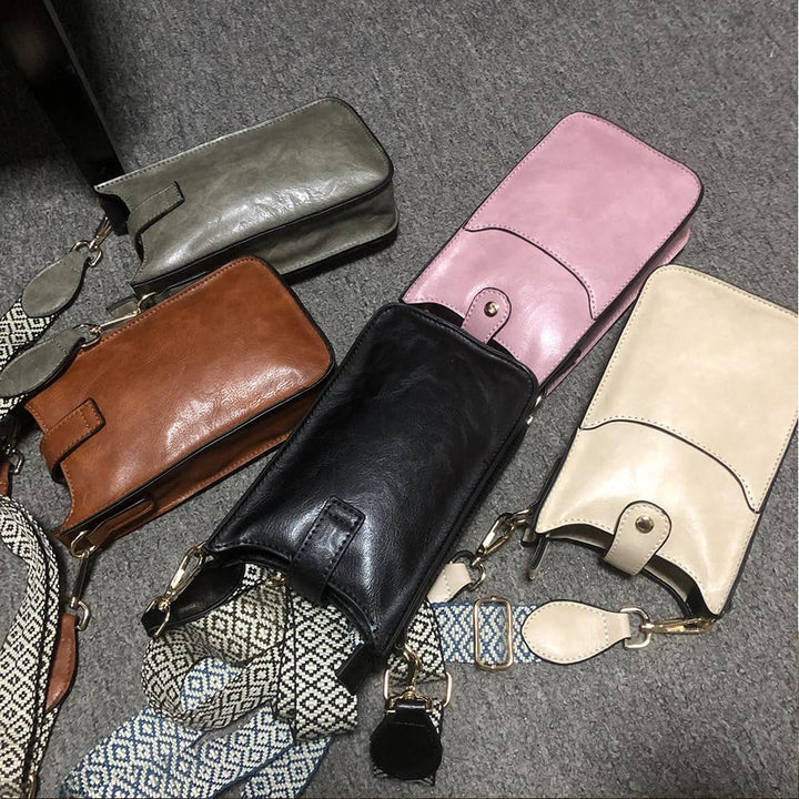 Jacquard-Riemen-Geldbörse für Damen, veganes Leder, Umhängetasche für Handys