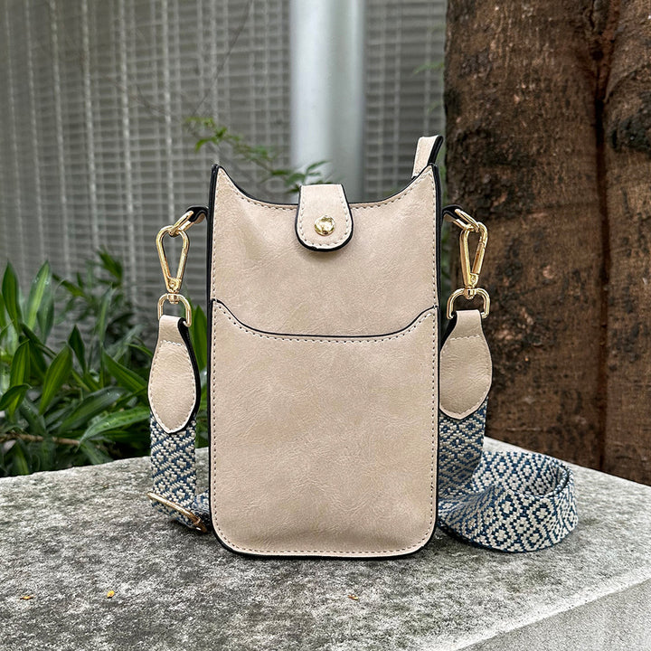 Jacquard-Riemen-Geldbörse für Damen, veganes Leder, Umhängetasche für Handys