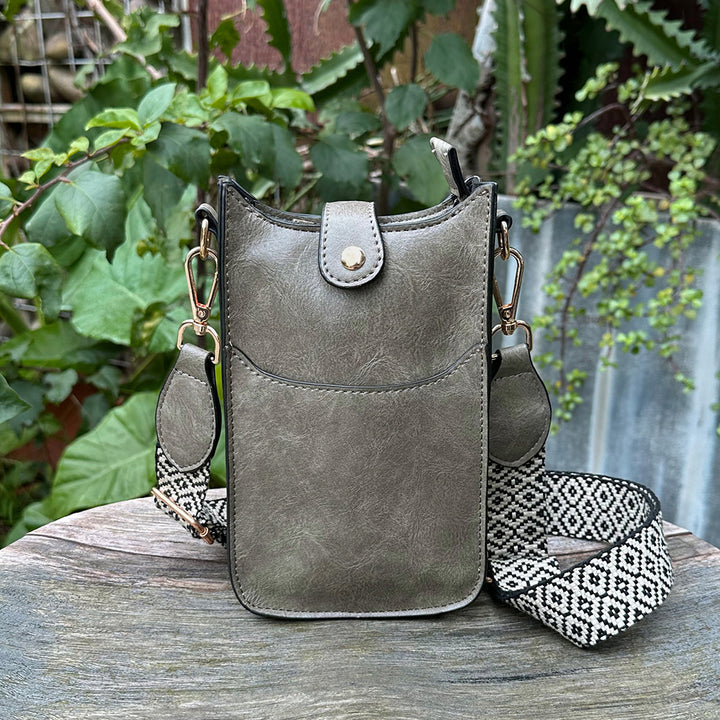 Jacquard-Riemen-Geldbörse für Damen, veganes Leder, Umhängetasche für Handys