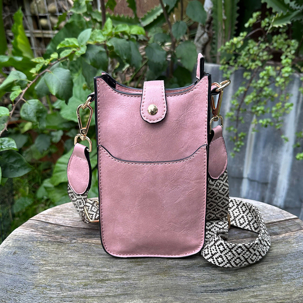 Jacquard-Riemen-Geldbörse für Damen, veganes Leder, Umhängetasche für Handys