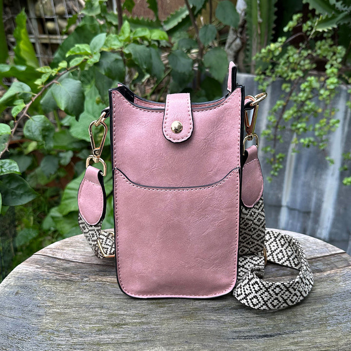 Jacquard-Riemen-Geldbörse für Damen, veganes Leder, Umhängetasche für Handys
