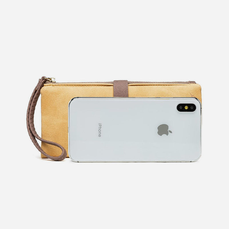 Dreifach gefaltete lange Clutch für Damen im Vintage-Stil, mattiertes Leder