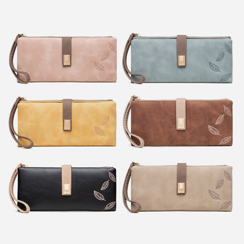 Dreifach gefaltete lange Clutch für Damen im Vintage-Stil, mattiertes Leder