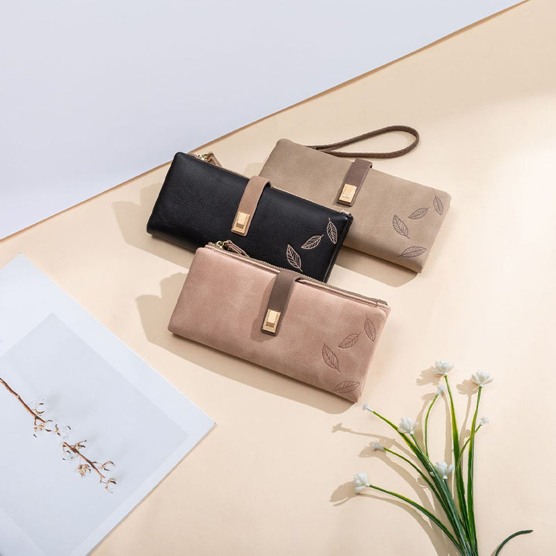 Dreifach gefaltete lange Clutch für Damen im Vintage-Stil, mattiertes Leder