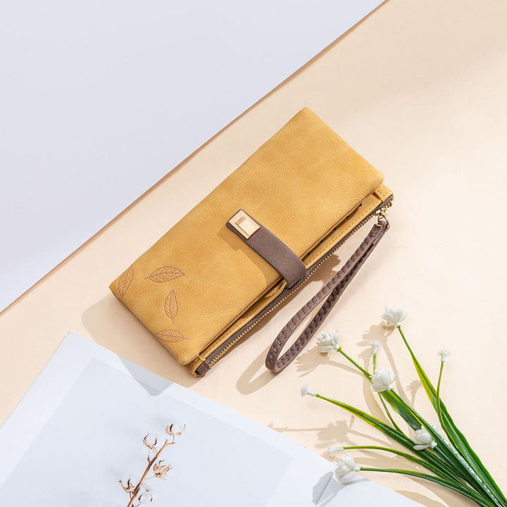 Dreifach gefaltete lange Clutch für Damen im Vintage-Stil, mattiertes Leder