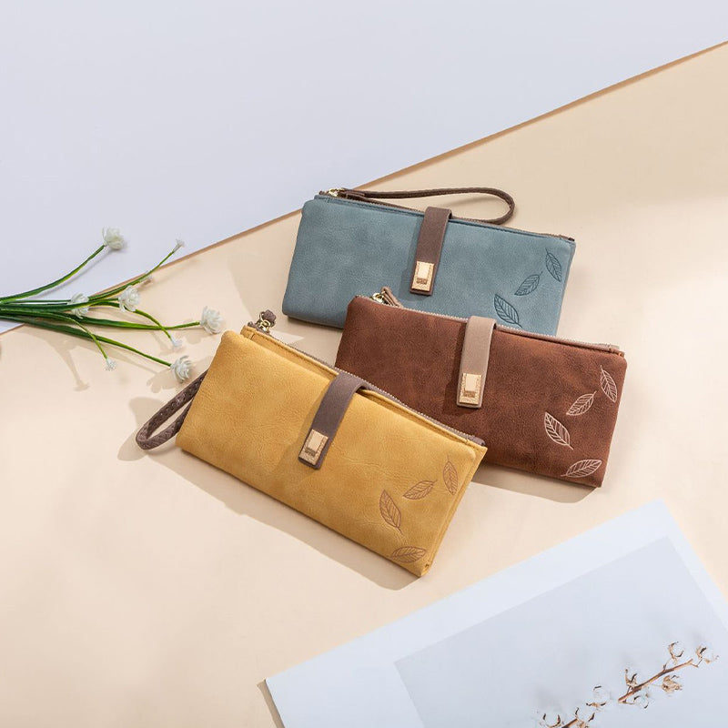 Dreifach gefaltete lange Clutch für Damen im Vintage-Stil, mattiertes Leder