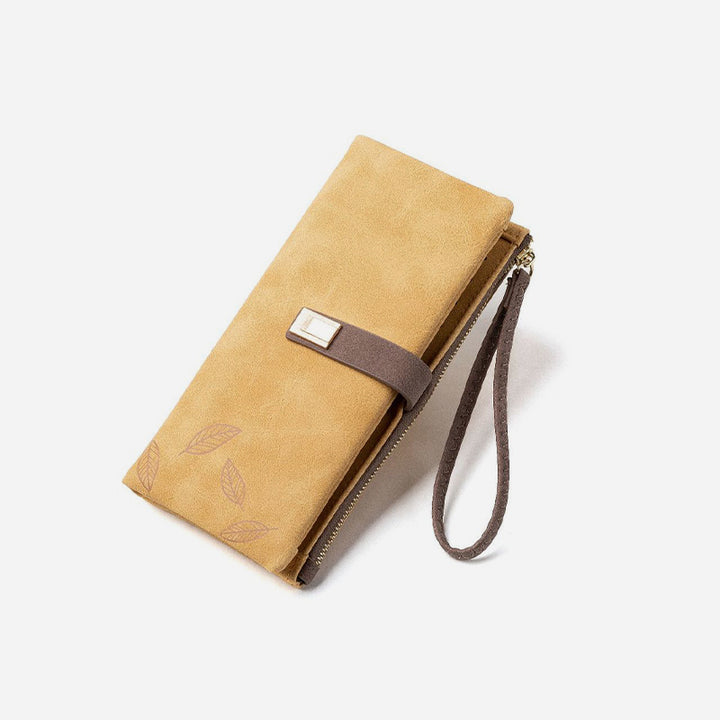 Dreifach gefaltete lange Clutch für Damen im Vintage-Stil, mattiertes Leder