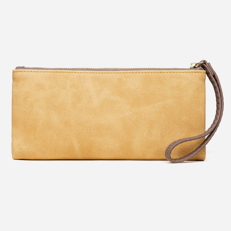 Dreifach gefaltete lange Clutch für Damen im Vintage-Stil, mattiertes Leder