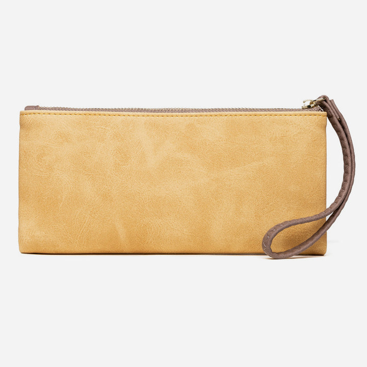 Dreifach gefaltete lange Clutch für Damen im Vintage-Stil, mattiertes Leder