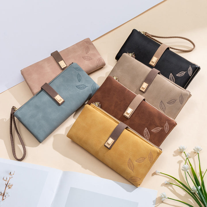 Dreifach gefaltete lange Clutch für Damen im Vintage-Stil, mattiertes Leder