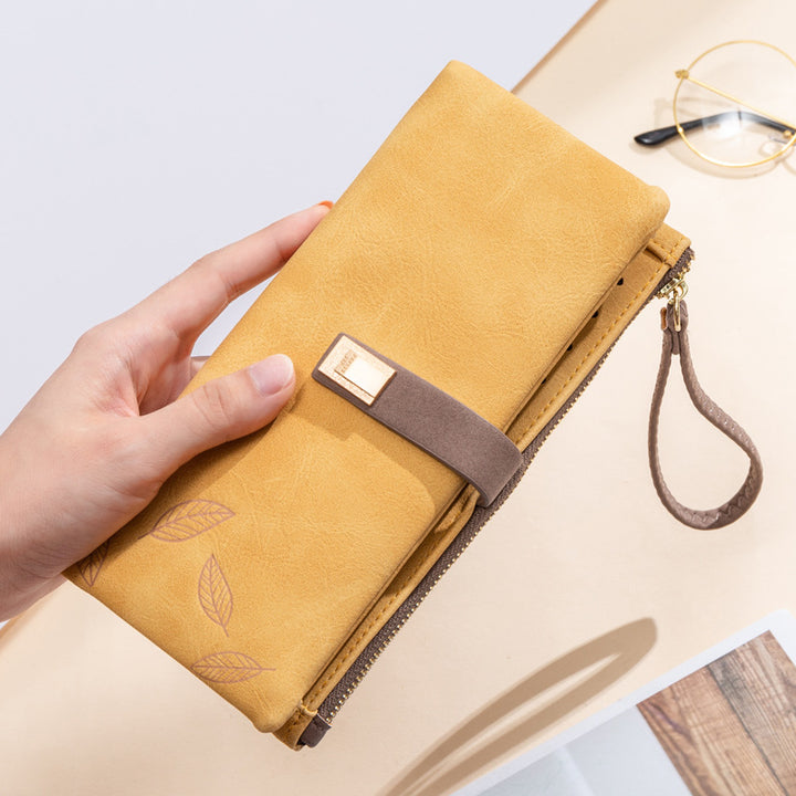 Dreifach gefaltete lange Clutch für Damen im Vintage-Stil, mattiertes Leder