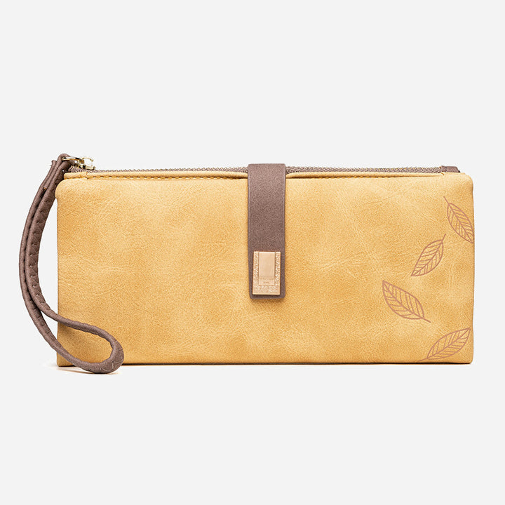 Dreifach gefaltete lange Clutch für Damen im Vintage-Stil, mattiertes Leder