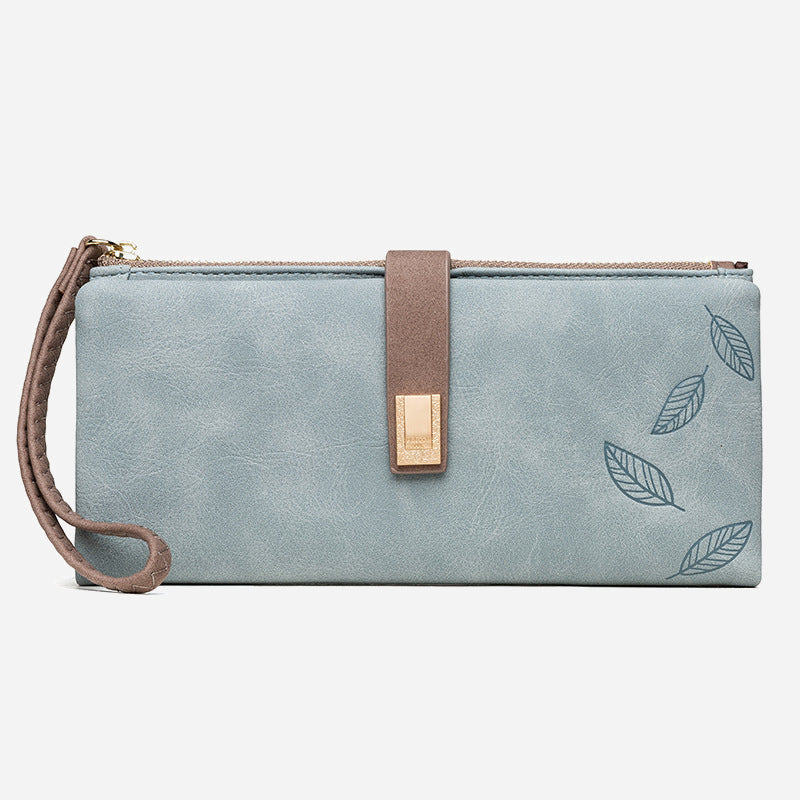 Dreifach gefaltete lange Clutch für Damen im Vintage-Stil, mattiertes Leder