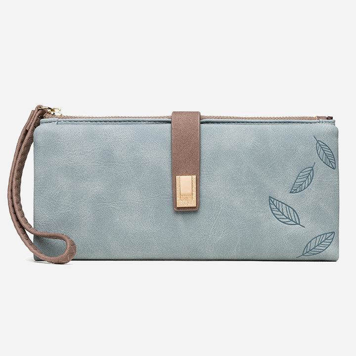 Dreifach gefaltete lange Clutch für Damen im Vintage-Stil, mattiertes Leder