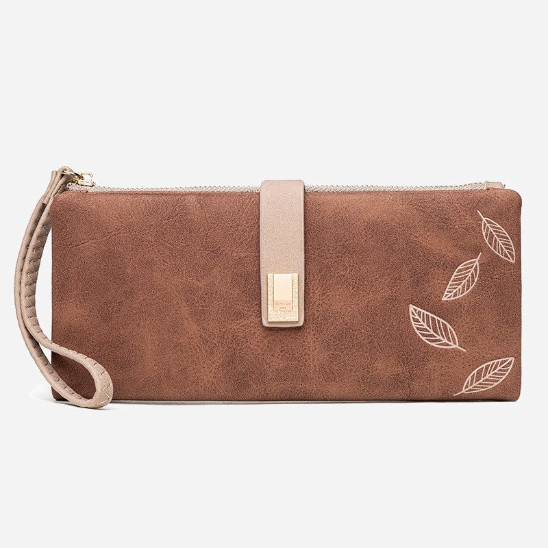 Dreifach gefaltete lange Clutch für Damen im Vintage-Stil, mattiertes Leder