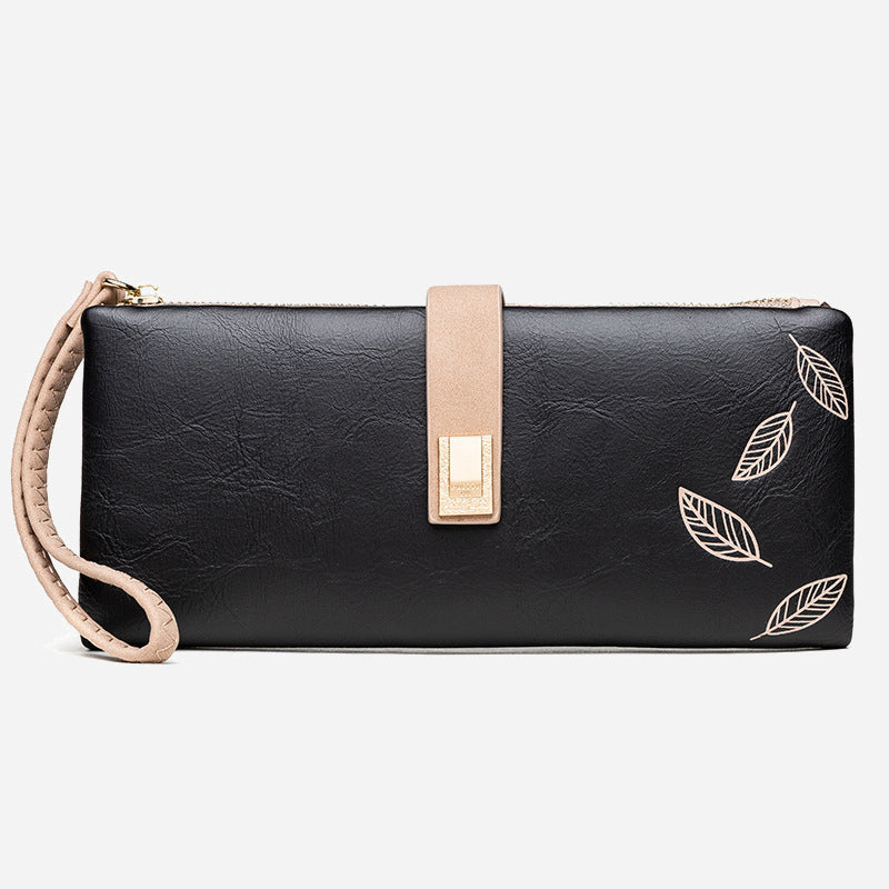 Dreifach gefaltete lange Clutch für Damen im Vintage-Stil, mattiertes Leder