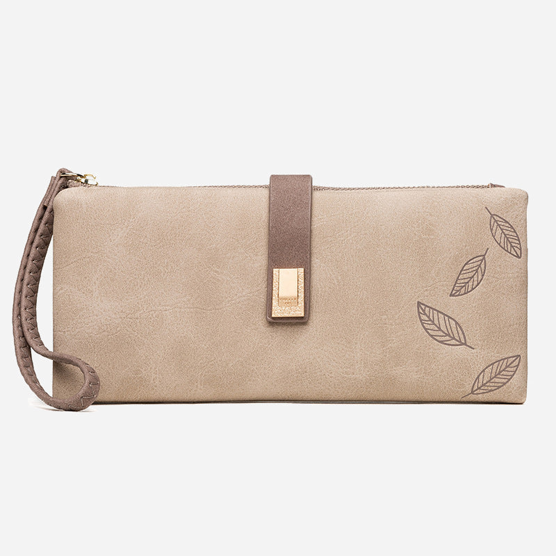 Dreifach gefaltete lange Clutch für Damen im Vintage-Stil, mattiertes Leder