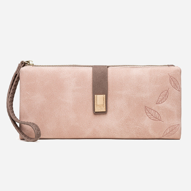 Dreifach gefaltete lange Clutch für Damen im Vintage-Stil, mattiertes Leder