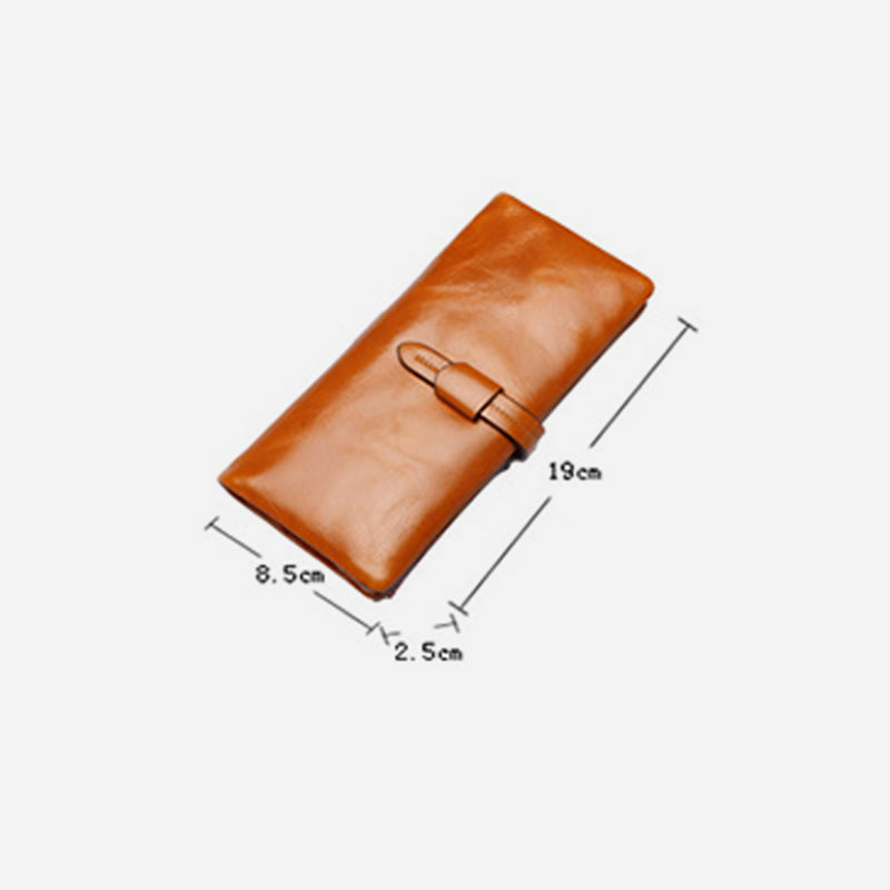 RFID Plain Farbe Lange Brieftasche Frauen Öl Wachs Leder Geldbörse