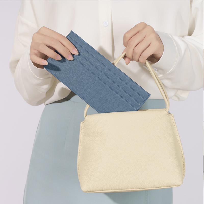 Ultradünne Lederbrieftasche in schlichter Farbe, lange Geldbörse für Damen