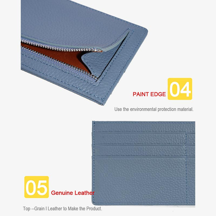 Ultradünne Lederbrieftasche in schlichter Farbe, lange Geldbörse für Damen