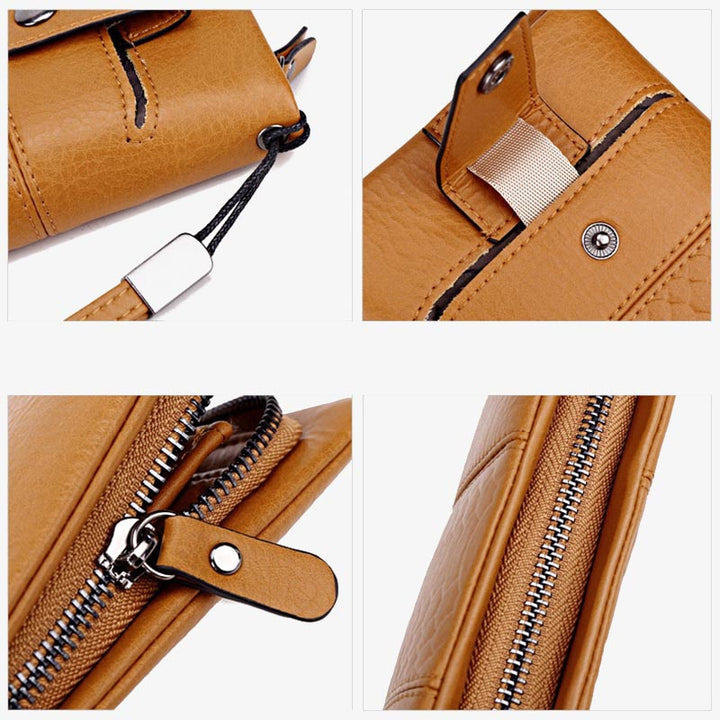 Einfarbige Handytasche mit großer Kapazität aus Leder für Damen
