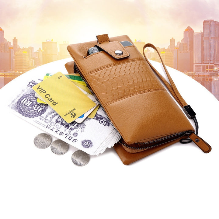 Einfarbige Handytasche mit großer Kapazität aus Leder für Damen