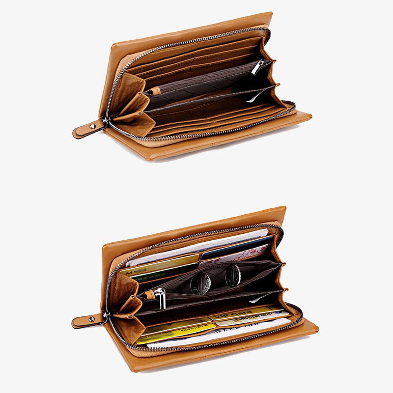 Einfarbige Handytasche mit großer Kapazität aus Leder für Damen