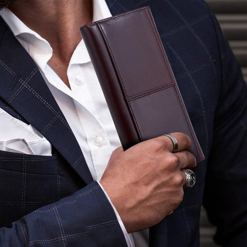 Minimalistische lange Clutch für Männer, einfarbiges Leder, Geldklammer