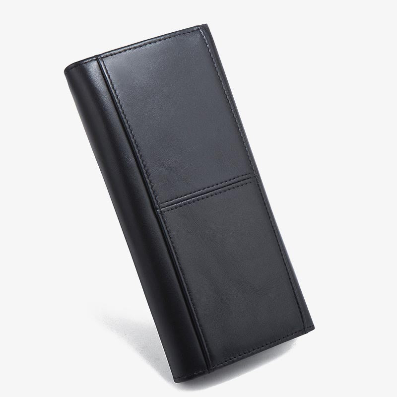 Minimalistische lange Clutch für Männer, einfarbiges Leder, Geldklammer