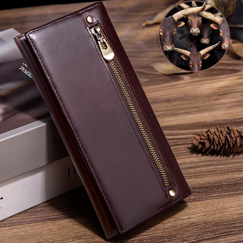 Minimalistische lange Clutch für Männer, einfarbiges Leder, Geldklammer
