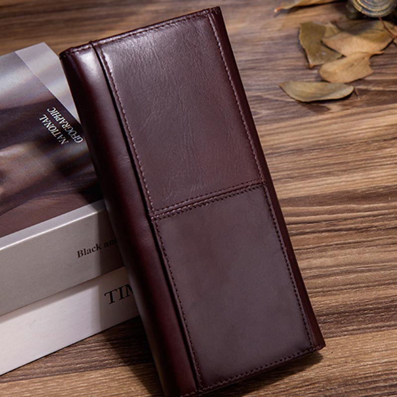 Minimalistische lange Clutch für Männer, einfarbiges Leder, Geldklammer
