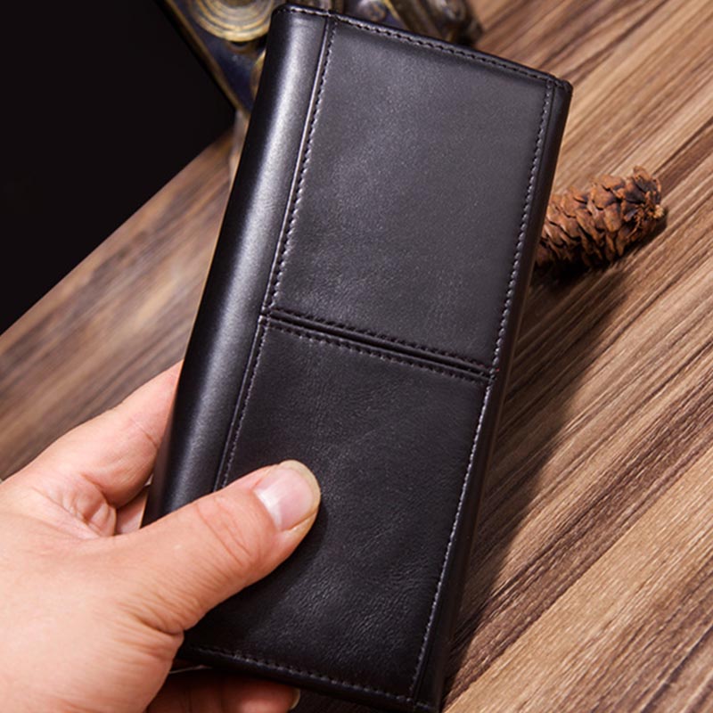Minimalistische lange Clutch für Männer, einfarbiges Leder, Geldklammer