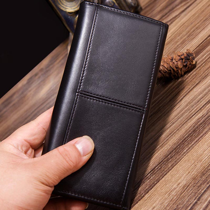 Minimalistische lange Clutch für Männer, einfarbiges Leder, Geldklammer