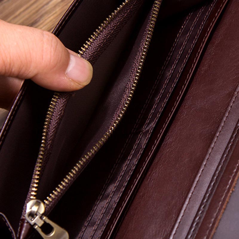 Minimalistische lange Clutch für Männer, einfarbiges Leder, Geldklammer