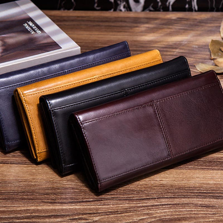 Minimalistische lange Clutch für Männer, einfarbiges Leder, Geldklammer