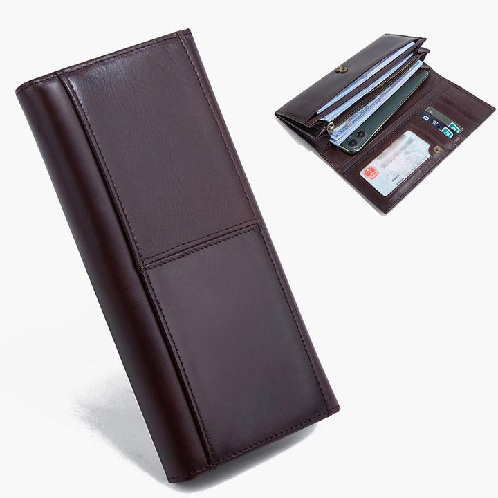 Minimalistische lange Clutch für Männer, einfarbiges Leder, Geldklammer
