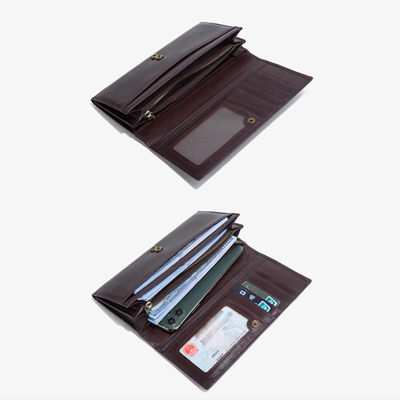 Minimalistische lange Clutch für Männer, einfarbiges Leder, Geldklammer