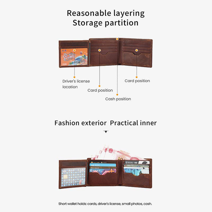 Horizontale Lederbrieftasche für Herren mit RFID-Schutz und mehreren Karten