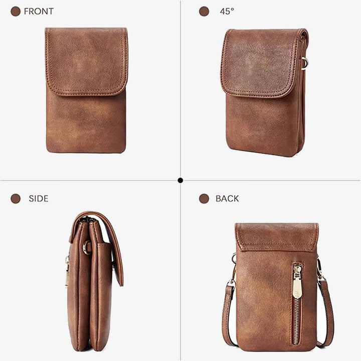 Elegante Leder-Telefontasche mit zwei Fächern, Umhängetasche für Damen
