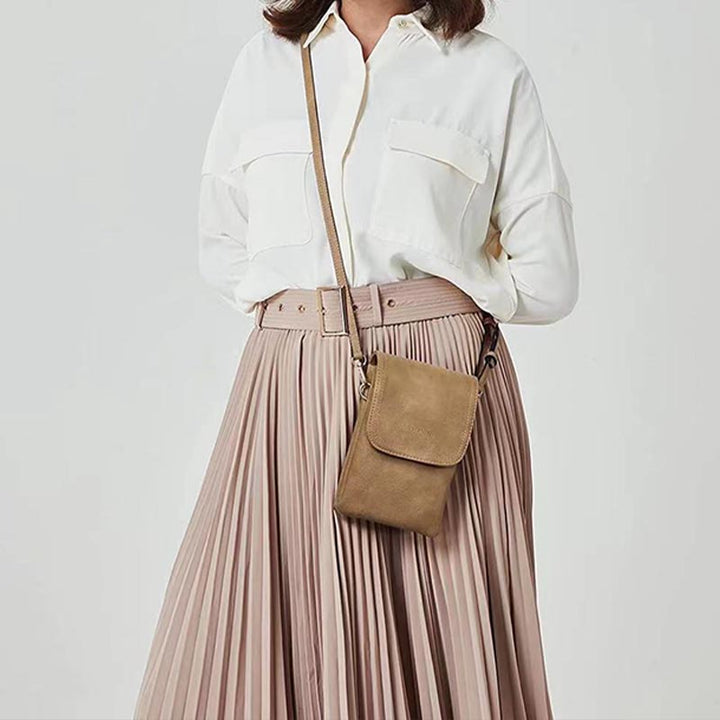 Elegante Leder-Telefontasche mit zwei Fächern, Umhängetasche für Damen