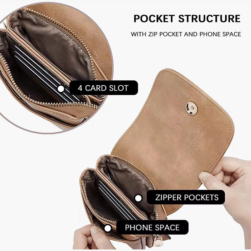 Elegante Leder-Telefontasche mit zwei Fächern, Umhängetasche für Damen