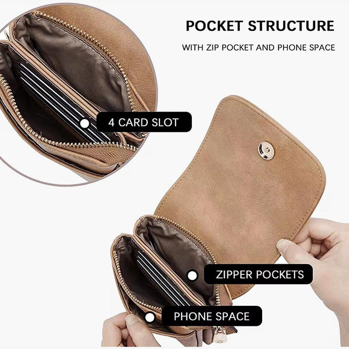 Elegante Leder-Telefontasche mit zwei Fächern, Umhängetasche für Damen