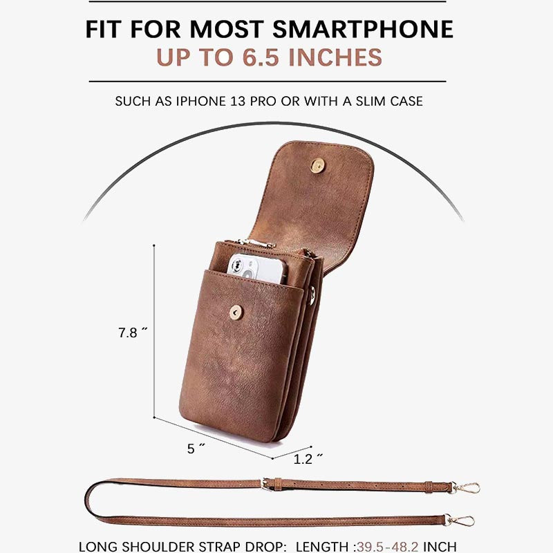 Elegante Leder-Telefontasche mit zwei Fächern, Umhängetasche für Damen
