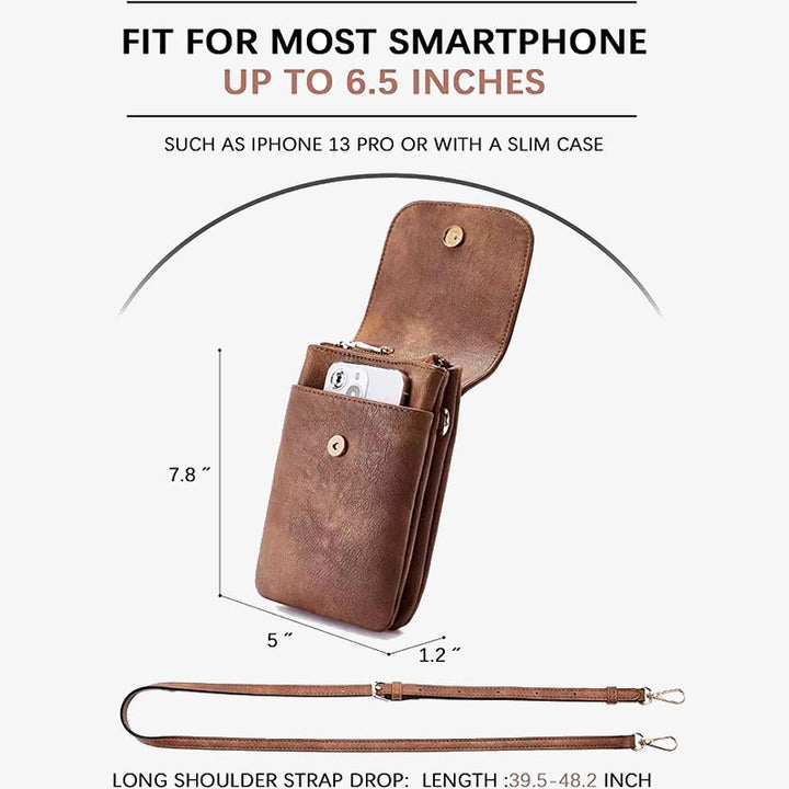Elegante Leder-Telefontasche mit zwei Fächern, Umhängetasche für Damen