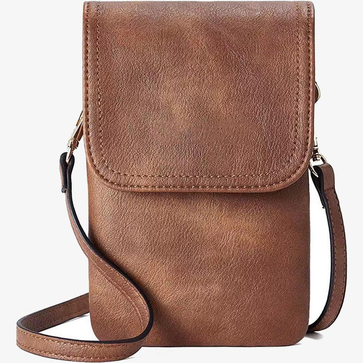 Elegante Leder-Telefontasche mit zwei Fächern, Umhängetasche für Damen