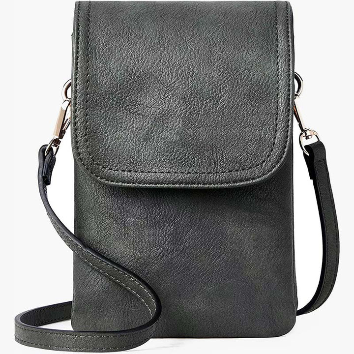 Elegante Leder-Telefontasche mit zwei Fächern, Umhängetasche für Damen