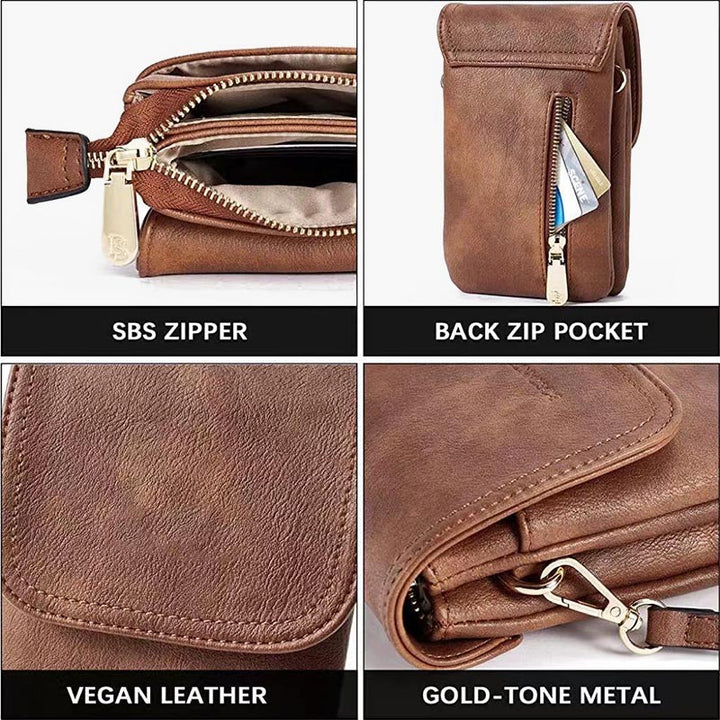 Elegante Leder-Telefontasche mit zwei Fächern, Umhängetasche für Damen