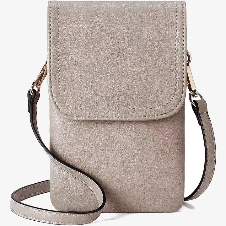 Elegante Leder-Telefontasche mit zwei Fächern, Umhängetasche für Damen